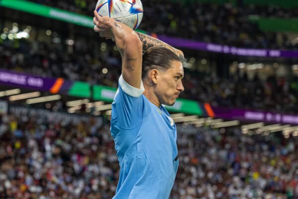 DOHA, QATAR - Thursday, November 24, 2022: Uruguay's Darwin Núñez during the FIFA World Cup Qatar 2022 Group H match between Uruguay and South Korea at the Education City Stadium. The game ended in a goal-less draw. (Pic by David Rawcliffe/Propaganda)