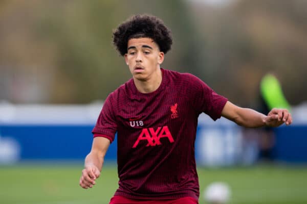 LIVERPOOL, ENGLAND - Saturday, November 26, 2022: Liverpool's Jayden Danns during the pre-match warm-up before the Under-18 Premier League match between Everton FC Under-18's and Liverpool FC Under-18's, the "mini-mini-Merseyide Derby", at Finch Farm. (Pic by Jessica Hornby/Propaganda)