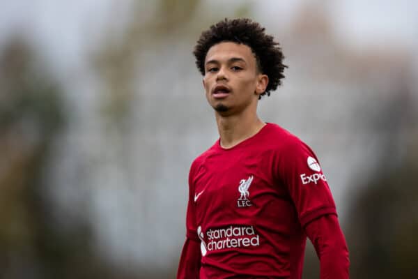 LIVERPOOL, ENGLAND - Saturday, November 26, 2022: Liverpool's Ranel Young during the Under-18 Premier League match between Everton FC Under-18's and Liverpool FC Under-18's, the "mini-mini-Merseyide Derby", at Finch Farm. (Pic by Jessica Hornby/Propaganda)