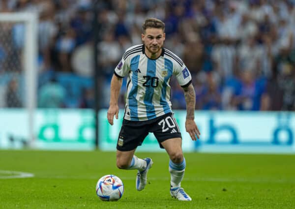 DOHA, QATAR - Saturday, November 26, 2022: Argentina's Alexis Mac Allister during the FIFA World Cup Qatar 2022 Group C match between Argentina and Mexico at the Lusail Stadium. Argentina won 2-0. (Pic by David Rawcliffe/Propaganda)