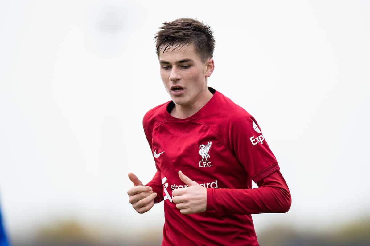 LIVERPOOL, ENGLAND - Saturday, November 26, 2022: Liverpool's Michael Laffey during the Under-18 Premier League match between Everton FC Under-18's and Liverpool FC Under-18's, the "mini-mini-Merseyide Derby", at Finch Farm. (Pic by Jessica Hornby/Propaganda)