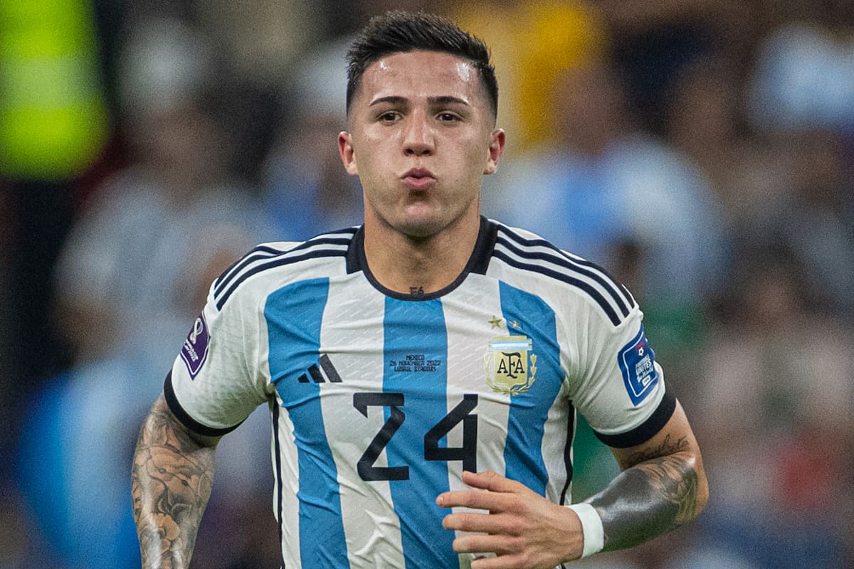 DOHA, QATAR - Saturday, November 26, 2022: Argentina's Enzo Fernández celebrates after scoring the second goal during the FIFA World Cup Qatar 2022 Group C match between Argentina and Mexico at the Lusail Stadium. Argentina won 2-0. (Pic by David Rawcliffe/Propaganda)