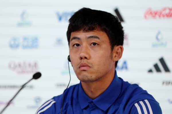 DOHA, QATAR - NOVEMBER 26: Wataru Endo of Japan speaks during the Japan Press Conference at the Main Media Center on November 26, 2022 in Doha, Qatar. (Photo by Mohamed Farag/FIFA)