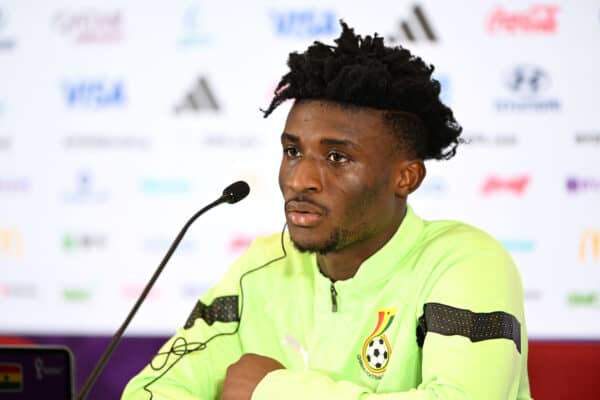 AL RAYYAN, QATAR - NOVEMBER 28: Mohammed Kudus of Ghana attends the post match press conference after the FIFA World Cup Qatar 2022 Group H match between Korea Republic and Ghana at Education City Stadium on November 28, 2022 in Al Rayyan, Qatar. (Photo by Shaun Botterill - FIFA)