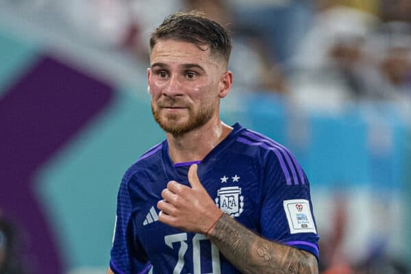 DOHA, QATAR - Wednesday, November 30, 2022: Argentina's Alexis Mac Allister during the FIFA World Cup Qatar 2022 Group C match between Poland and Argentina at the Stadium 974. (Pic by David Rawcliffe/Propaganda)