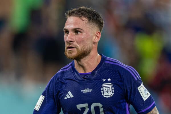 DOHA, QATAR - Wednesday, November 30, 2022: Argentina's Alexis Mac Allister during the FIFA World Cup Qatar 2022 Group C match between Poland and Argentina at the Stadium 974. (Pic by David Rawcliffe/Propaganda)