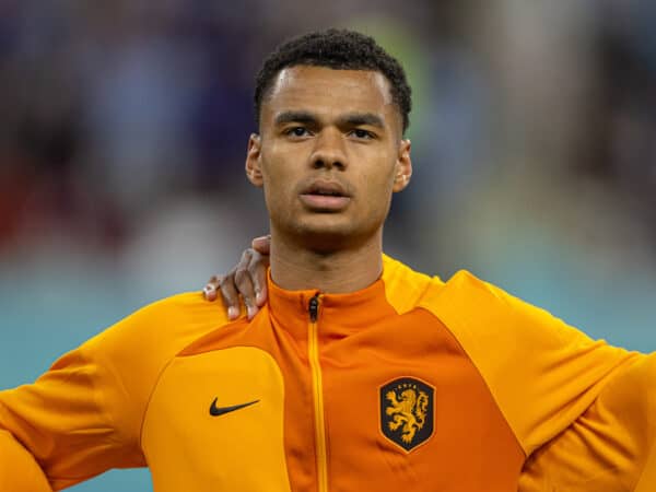 DOHA, QATAR - Saturday, December 3, 2022: Netherlands' Cody Gakpo lines-up before the FIFA World Cup Qatar 2022 Round of 16 match between Netherlands and USA at the Khalifa International Stadium. Netherlands won 3-1. (Pic by David Rawcliffe/Propaganda)