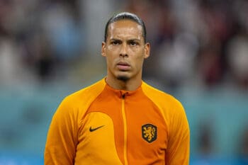 DOHA, QATAR - Saturday, December 3, 2022: Netherlands and Liverpool captain Virgil van Dijk lines-up before the FIFA World Cup Qatar 2022 Round of 16 match between Netherlands and USA at the Khalifa International Stadium. Netherlands won 3-1. (Pic by David Rawcliffe/Propaganda) Football – FIFA World Cup Qatar 2022 – Round of 16 – Netherlands v USA