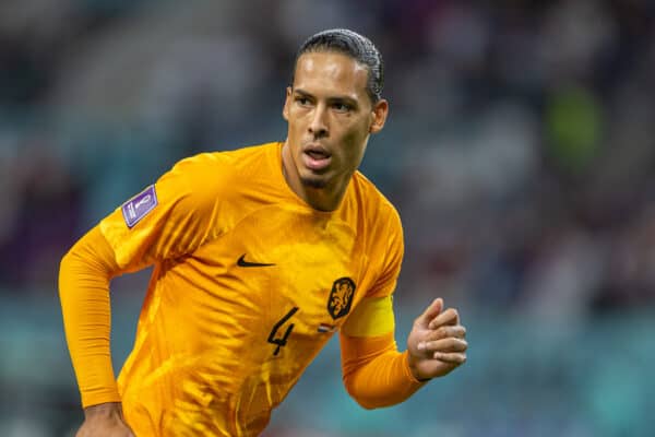 DOHA, QATAR - Saturday, December 3, 2022: Netherlands' Virgil van Dijk during the FIFA World Cup Qatar 2022 Round of 16 match between Netherlands and USA at the Khalifa International Stadium. Netherlands won 3-1. (Pic by David Rawcliffe/Propaganda)