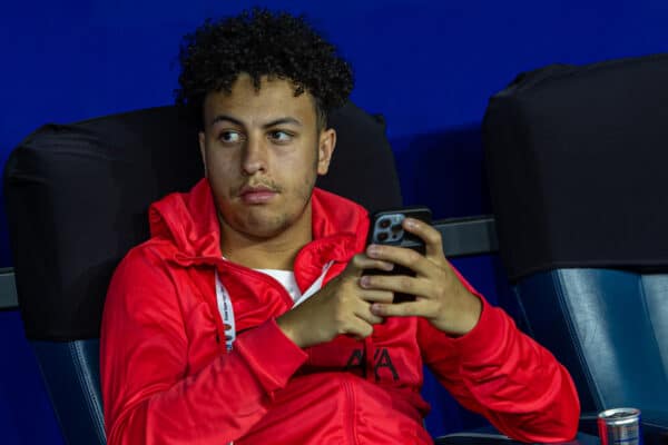 DUBAI, UNITED ARAB EMIRATES - Friday, December 16, 2022: Liverpool's Kaide Gordon before the Dubai Super Cup 2022 match between Liverpool FC and AC Milan at the Al Maktoum Stadium. Liverpool won 4-1 but lost the extra-point penalty shoot-out 4-3. (Pic by David Rawcliffe/Propaganda)