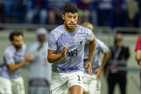 DUBAI, UNITED ARAB EMIRATES - Friday, December 16, 2022: Liverpool's Alex Oxlade-Chamberlain during the pre-match warm-up before the Dubai Super Cup 2022 match between Liverpool FC and AC Milan at the Al Maktoum Stadium. Liverpool won 4-1 but lost the extra-point penalty shoot-out 4-3. (Pic by David Rawcliffe/Propaganda)