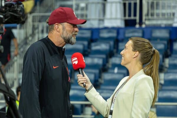 DUBAI, UNITED ARAB EMIRATES - Friday, December 16, 2022: Liverpool's manager Jürgen Klopp is interviewed after the Dubai Super Cup 2022 match between Liverpool FC and AC Milan at the Al Maktoum Stadium. Liverpool won 4-1 but lost the extra-point penalty shoot-out 4-3. (Pic by David Rawcliffe/Propaganda)