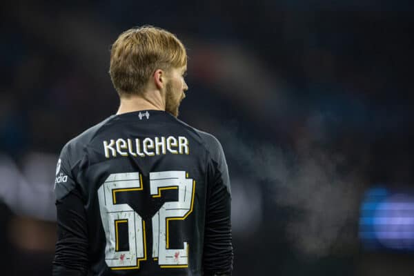 MANCHESTER, ENGLAND - Thursday, December 22, 2022: Liverpool's goalkeeper Caoimhin Kelleher during the Football League Cup 4th Round match between Manchester City FC and Liverpool FC at the City of Manchester Stadium. Manchester City won 3-2. (Pic by David Rawcliffe/Propaganda)