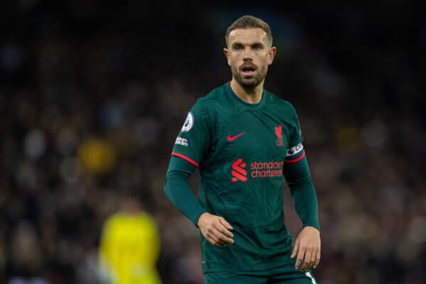 BIRMINGHAM, ENGLAND - Monday, December 26, 2022: Liverpool's captain Jordan Henderson during the FA Premier League match between Aston Villa FC and Liverpool FC at Villa Park. Liverpool won 3-1. (Pic by David Rawcliffe/Propaganda)