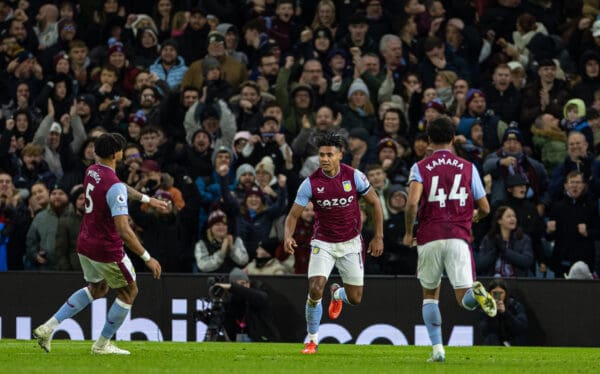 BIRMINGHAM, ENGLAND - Monday, December 26, 2022: Aston Villa's Ollie Watkins celebrates scoring his side's only goal during the FA Premier League match between Aston Villa FC and Liverpool FC at Villa Park. Liverpool won 3-1. (Pic by David Rawcliffe/Propaganda)