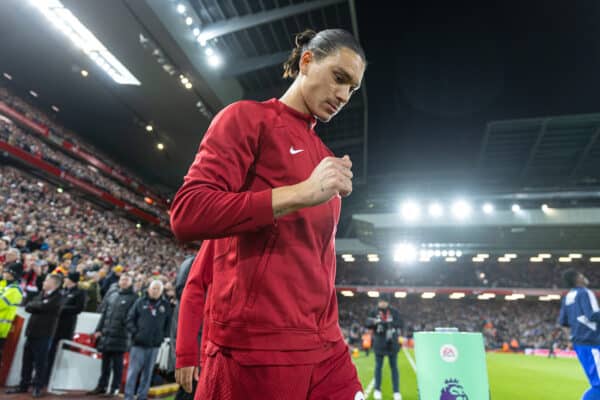 Matchday - Darwin Nunez walks out at Anfield (Pic by David Rawcliffe/Propaganda)