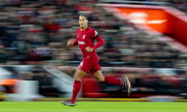 Virgil van Dijk during the FA Premier League match between Liverpool FC and Leicester City FC at Anfield. Liverpool won 2-1. (Pic by David Rawcliffe/Propaganda)