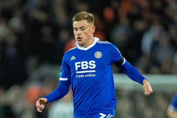 LIVERPOOL, ENGLAND - Friday, December 30, 2022: Leicester City's Harvey Barnes during the FA Premier League match between Liverpool FC and Leicester City FC at Anfield. Liverpool won 2-1. (Pic by David Rawcliffe/Propaganda)