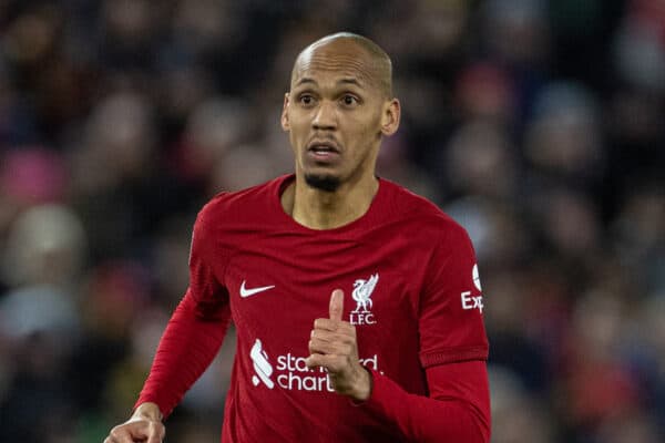 LIVERPOOL, ENGLAND - Saturday, January 7, 2023: Liverpool's Fabio Henrique Tavares 'Fabinho' during the FA Cup 3rd Round match between Liverpool FC and Wolverhampton Wanderers FC at Anfield. The game ended in a 2-2 draw. (Pic by David Rawcliffe/Propaganda)