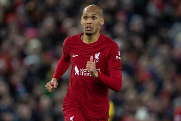 LIVERPOOL, ENGLAND - Saturday, January 7, 2023: Liverpool's Fabio Henrique Tavares 'Fabinho' during the FA Cup 3rd Round match between Liverpool FC and Wolverhampton Wanderers FC at Anfield. The game ended in a 2-2 draw. (Pic by David Rawcliffe/Propaganda)