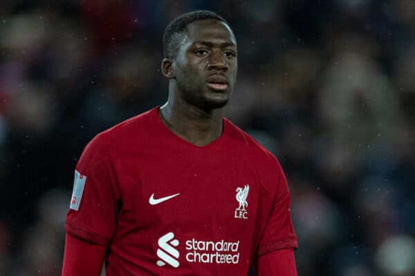 LIVERPOOL, ENGLAND - Saturday, January 7, 2023: Liverpool's Ibrahima Konaté during the FA Cup 3rd Round match between Liverpool FC and Wolverhampton Wanderers FC at Anfield. The game ended in a 2-2 draw. (Pic by David Rawcliffe/Propaganda)