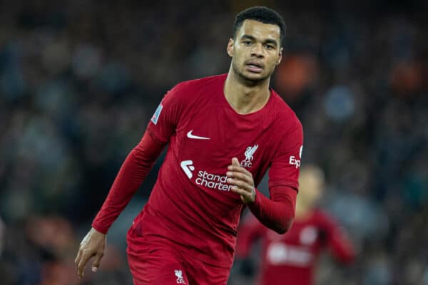 LIVERPOOL, ENGLAND - Saturday, January 7, 2023: Liverpool's Cody Gakpo during the FA Cup 3rd Round match between Liverpool FC and Wolverhampton Wanderers FC at Anfield. The game ended in a 2-2 draw. (Pic by David Rawcliffe/Propaganda)