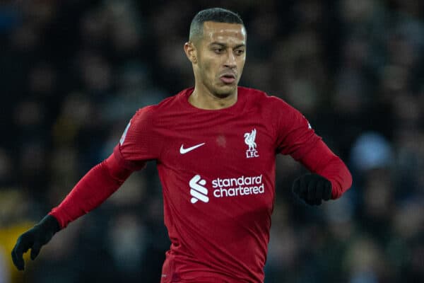 LIVERPOOL, ENGLAND - Saturday, January 7, 2023: Liverpool's Thiago Alcântara during the FA Cup 3rd Round match between Liverpool FC and Wolverhampton Wanderers FC at Anfield. The game ended in a 2-2 draw. (Pic by David Rawcliffe/Propaganda)