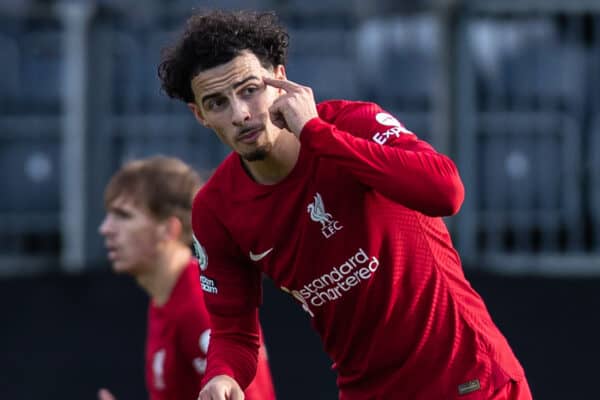 LIVERPOOL, ENGLAND - Sunday, January 8, 2023: Liverpool's Curtis Jones during the Premier League 2 Division 1 match between Liverpool FC Under-21's and Tottenham Hotspur FC Under-21's at the Liverpool Academy. (Pic by Jessica Hornby/Propaganda)