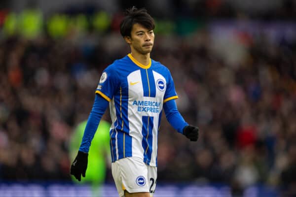 BRIGHTON & HOVE, ENGLAND - Saturday, January 14, 2023: Brighton & Hove Albion's Kaoru Mitoma during the FA Premier League match between Brighton & Hove Albion FC and Liverpool FC at the Falmer Stadium. (Pic by David Rawcliffe/Propaganda)