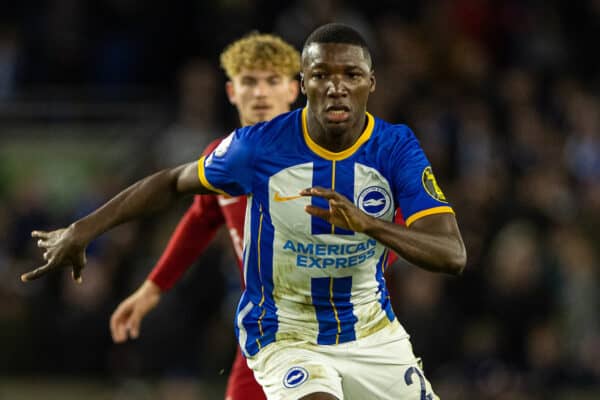 BRIGHTON & HOVE, ENGLAND - Saturday, January 14, 2023: Brighton & Hove Albion's Moisés Caicedo during the FA Premier League match between Brighton & Hove Albion FC and Liverpool FC at the Falmer Stadium. (Pic by David Rawcliffe/Propaganda)