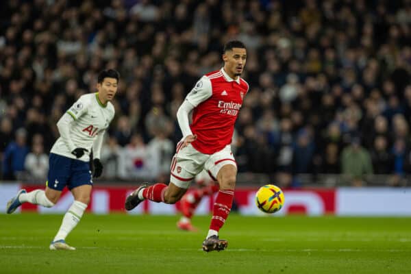 LONDON, ENGLAND - Sunday, January 15, 2023: Arsenal's William Saliba during the FA Premier League match between Tottenham Hotspur FC and Arsenal FC at the Tottenham Hotspur Stadium. Arsenal won 2-0. (Pic by David Rawcliffe/Propaganda)