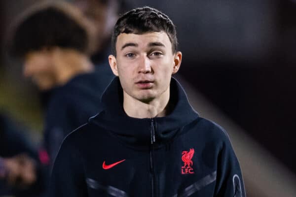 KIDDERMINSTER, ENGLAND - Friday, January 27, 2023: Liverpool's Mateusz Musialowski before the Premier League 2 Division 1 match between Wolverhampton Wanderers FC Under-21's and Liverpool FC Under-21's at Aggborough Stadium. Liverpool won 1-0. (Pic by Jessica Hornby/Propaganda)