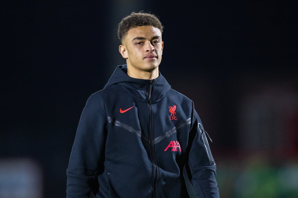 KIDDERMINSTER, ENGLAND - Friday, January 27, 2023: Liverpool's Fiedel O'Rourke before the Premier League 2 Division 1 match between Wolverhampton Wanderers FC Under-21's and Liverpool FC Under-21's at Aggborough Stadium. Liverpool won 1-0. (Pic by Jessica Hornby/Propaganda)