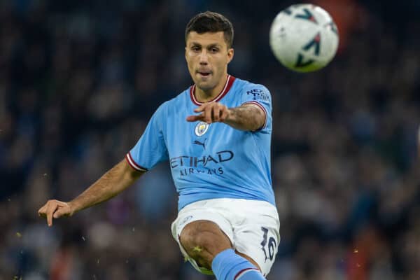 MANCHESTER, ENGLAND - Friday, January 27, 2023: Manchester City's Rodrigo Hernández Cascante 'Rodri' during the FA Cup 4th Round match between Manchester City FC and Arsenal FC at the City of Manchester Stadium. Man City won 1-0. (Pic by David Rawcliffe/Propaganda)