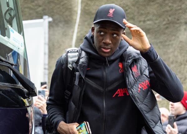 BRIGHTON & HOVE, ENGLAND - Sunday, January 29, 2023: Liverpool's Ibrahima Konaté arrives before the FA Cup 4th Round match between Brighton & Hove Albion FC and Liverpool FC at the Falmer Stadium. Brighton won 2-1. (Pic by David Rawcliffe/Propaganda)