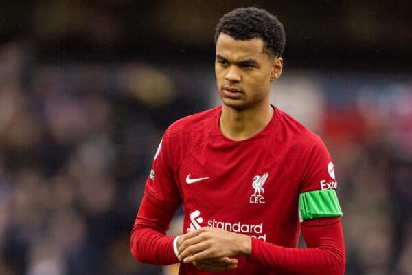 WOLVERHAMPTON, ENGLAND - Saturday, February 4, 2023: Liverpool's Cody Gakpo lines-up before the FA Premier League match between Wolverhampton Wanderers FC and Liverpool FC at Molineux Stadium. (Pic by David Rawcliffe/Propaganda)