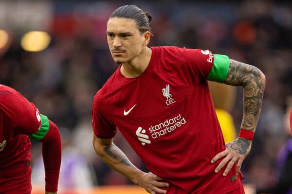 WOLVERHAMPTON, ENGLAND - Saturday, February 4, 2023: Liverpool's Darwin Núñez lines-up before the FA Premier League match between Wolverhampton Wanderers FC and Liverpool FC at Molineux Stadium. (Pic by David Rawcliffe/Propaganda)