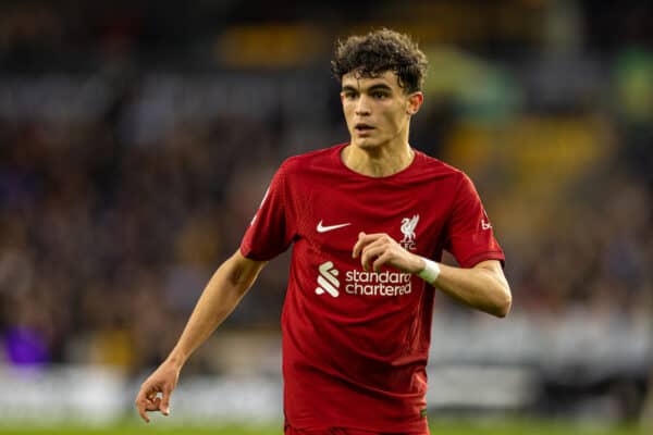 WOLVERHAMPTON, ENGLAND - Saturday, February 4, 2023: Liverpool's Stefan Bajcetic during the FA Premier League match between Wolverhampton Wanderers FC and Liverpool FC at Molineux Stadium. (Pic by David Rawcliffe/Propaganda)