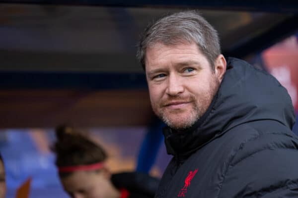 BIRKENHEAD, ENGLAND - Sunday, February 5, 2023: Liverpool's manager Matt Beard during the FA Women’s Super League game between Liverpool FC Women and Reading FC Women at Prenton Park. Liverpool won 2-0. (Pic by David Rawcliffe/Propaganda)