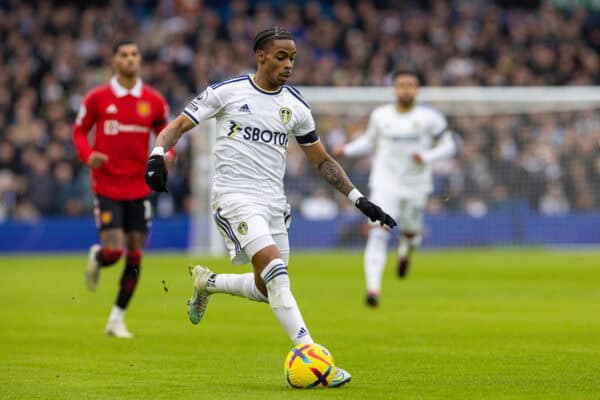 LEEDS, ENGLAND - Sunday, February 12, 2023: Leeds United's Crysencio Summerville during the FA Premier League match between Leeds United FC and Manchester United FC at Elland Road. (Pic by David Rawcliffe/Propaganda)
