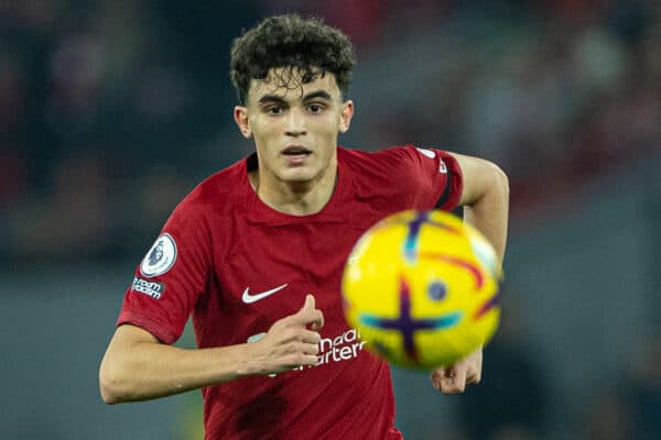 LIVERPOOL, ENGLAND - Monday, February 13, 2023: Liverpool's Stefan Bajcetic during the FA Premier League match between Liverpool FC and Everton FC, the 242nd Merseyside Derby, at Anfield. Liverpool won 2-0. (Pic by David Rawcliffe/Propaganda)