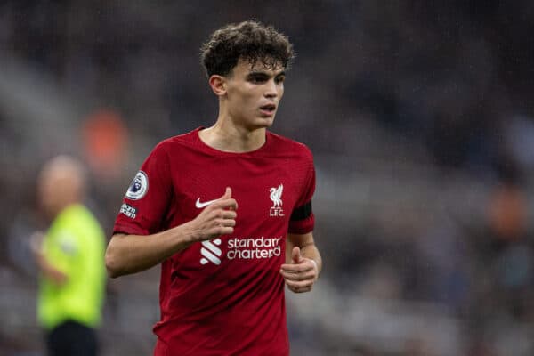 NEWCASTLE-UPON-TYNE, ENGLAND - Saturday, February 18, 2023: Liverpool's Stefan Bajcetic during the FA Premier League match between Newcastle United FC and Liverpool FC at St. James' Park. Liverpool won 2-0. (Pic by David Rawcliffe/Propaganda)