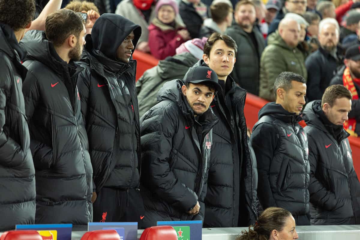 LIVERPOOL, ENGLAND - Tuesday, February 21, 2023: Liverpool's Luis Díaz during the UEFA Champions League Round of 16 1st Leg game between Liverpool FC and Real Madrid at Anfield. (Pic by David Rawcliffe/Propaganda)