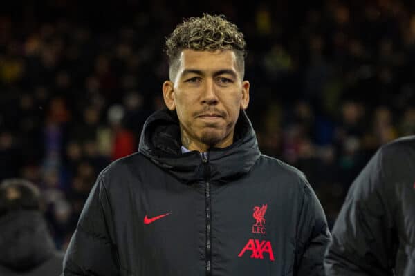 LONDON, ENGLAND - Saturday, February 25, 2023: Liverpool's substitute Roberto Firmino before the FA Premier League match between Crystal Palace FC and Liverpool FC at Selhurst Park. (Pic by David Rawcliffe/Propaganda)