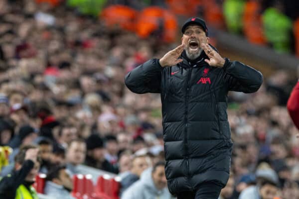 LIVERPOOL, ENGLAND - Wednesday, March 1, 2023: Liverpool's manager Jürgen Klopp reacts during the FA Premier League match between Liverpool FC and Wolverhampton Wanderers FC at Anfield. (Pic by David Rawcliffe/Propaganda)