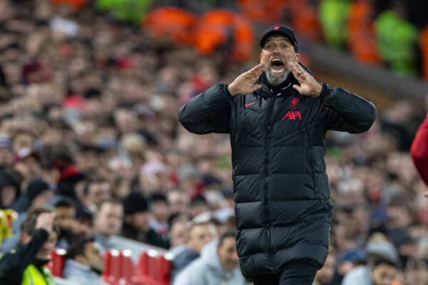 LIVERPOOL, ENGLAND - Wednesday, March 1, 2023: Liverpool's manager Jürgen Klopp reacts during the FA Premier League match between Liverpool FC and Wolverhampton Wanderers FC at Anfield. (Pic by David Rawcliffe/Propaganda)