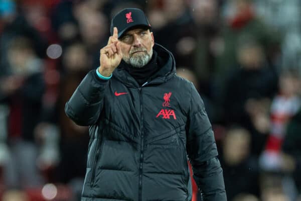 LIVERPOOL, ENGLAND - Wednesday, March 1, 2023: Liverpool's manager Jürgen Klopp after the FA Premier League match between Liverpool FC and Wolverhampton Wanderers FC at Anfield. Liverpool won 2-0. (Pic by David Rawcliffe/Propaganda)