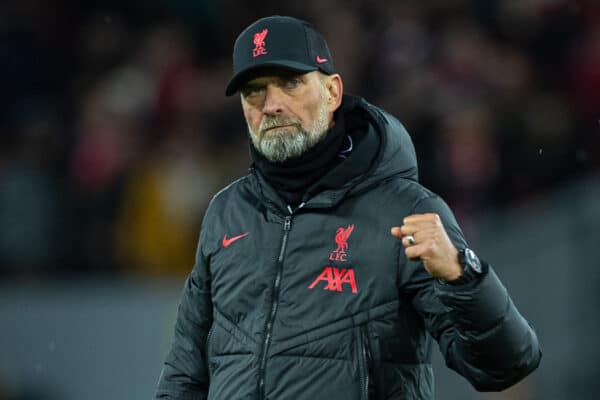 LIVERPOOL, ENGLAND - Wednesday, March 1, 2023: Liverpool's manager Jürgen Klopp after the FA Premier League match between Liverpool FC and Wolverhampton Wanderers FC at Anfield. Liverpool won 2-0. (Pic by David Rawcliffe/Propaganda)