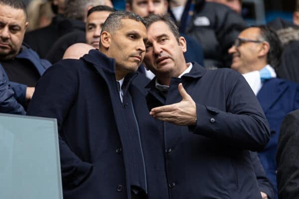 MANCHESTER, ENGLAND - Saturday, March 4, 2023: Manchester City's chairman Khaldoon Al Mubarak (L) and Chief Executive Officer Ferran Soriano (R) during the FA Premier League match between Manchester City FC and Newcastle United FC at the City of Manchester Stadium. Man City won 2-0. (Pic by David Rawcliffe/Propaganda)