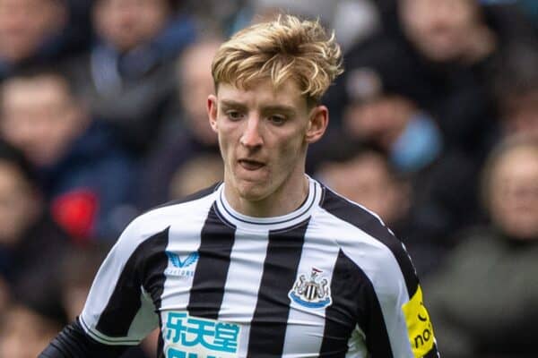 MANCHESTER, ENGLAND - Saturday, March 4, 2023: Newcastle United's Anthony Gordon during the FA Premier League match between Manchester City FC and Newcastle United FC at the City of Manchester Stadium. Man City won 2-0. (Pic by David Rawcliffe/Propaganda)